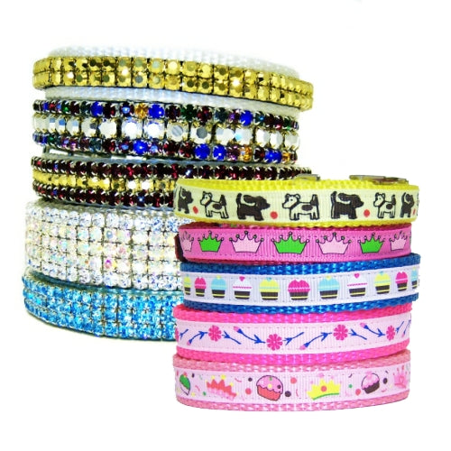 Dog collars, cat collars from printed nylon collars to fancy bling collars