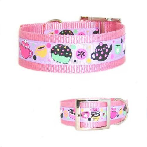 1 1/2 Inch Wide Tea Time Dog Collar for medium to large dogs