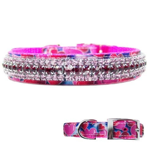 Fancy dog collar with bright hearts and crystrals