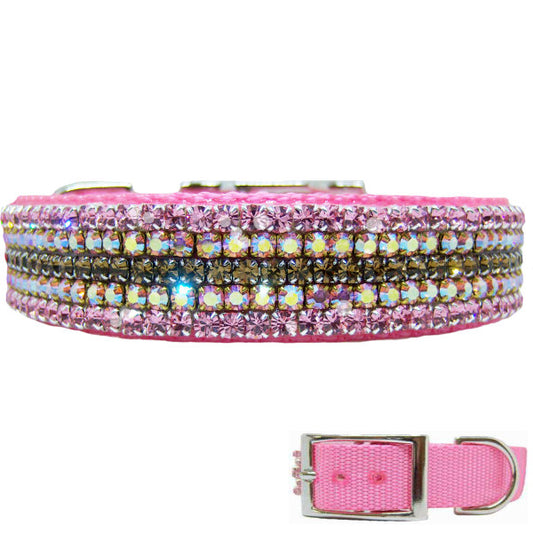 Pink dog collar with chocolate brown and pink crystals