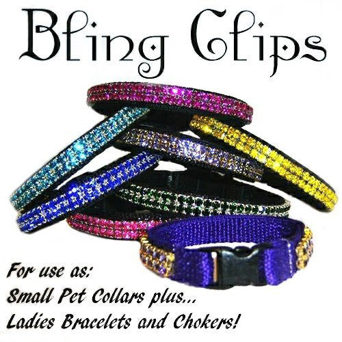 Bling Clips Collars in buckle or breakaway with two rows of crystals