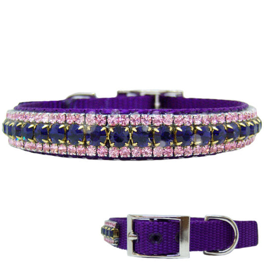 Purple and pink crystal pet collar