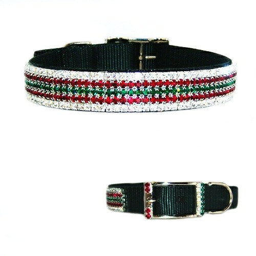 Christmas Holly Crystal Jeweled Dog Collar - For medium to large dogs - dog-collar-fancy