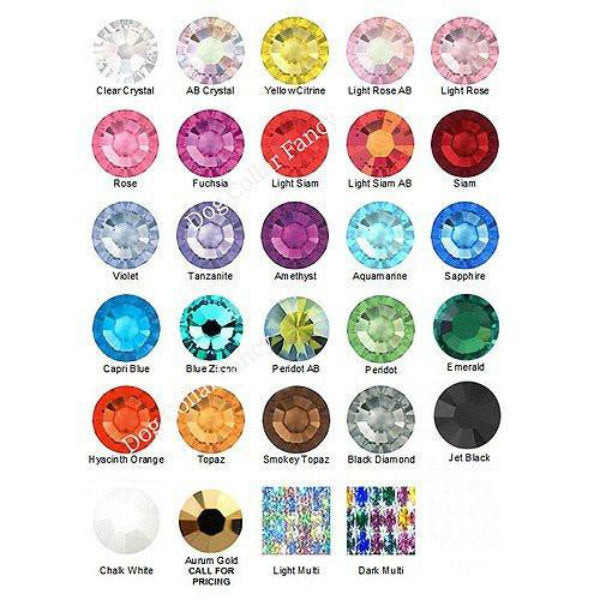 Crystal Color Chart for jeweled buckle