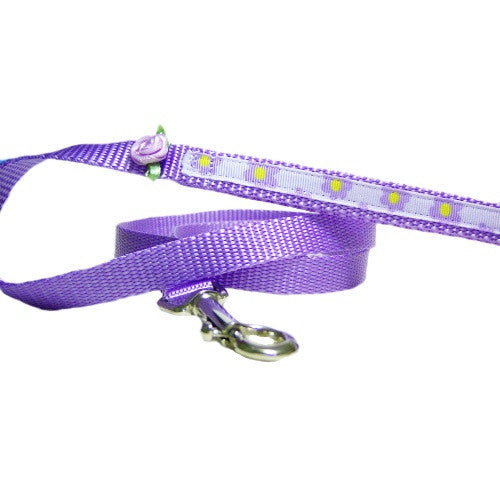 Lilac Flowers Pet Leash - 5/8 inch wide leash - dog-collar-fancy