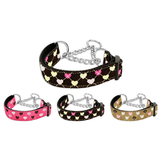 Martingale dog collar in argyle hearts print