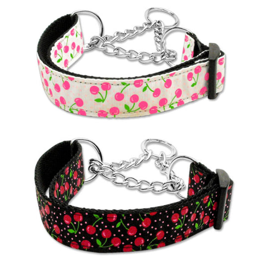 Adjustable martingale dog collar in cherries print
