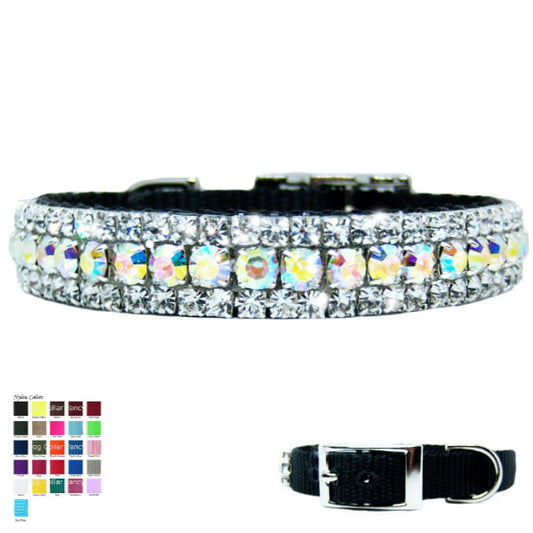 Sparkly aurora borealis and crystal pet collar