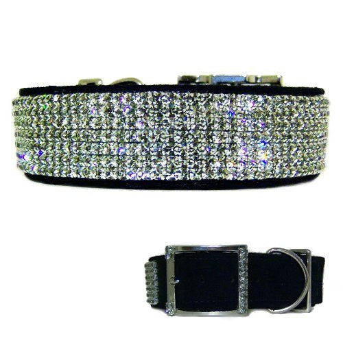 Black Diamonds 1 1/2 Inch Wide Crystal Dog Collar - For medium to large dogs - dog-collar-fancy