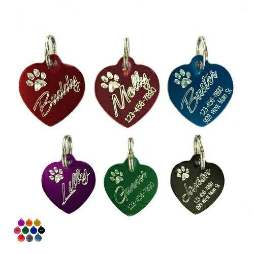 Slanted Heart with Paw Personalized Pet Tag - pet charm - dog-collar-fancy