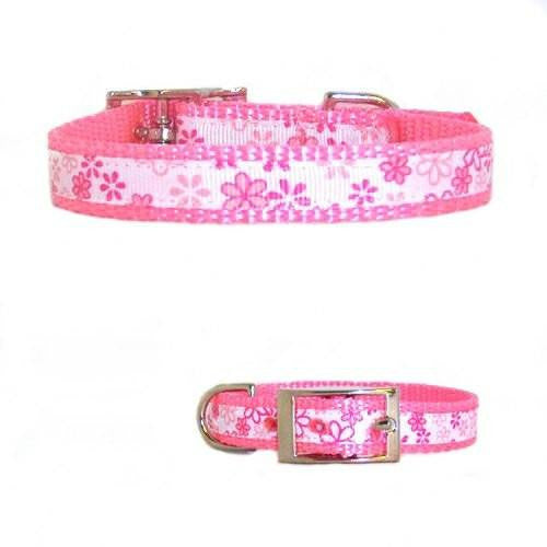 Pretty Pink Flowers Pet Collar - For dogs and cats - dog-collar-fancy