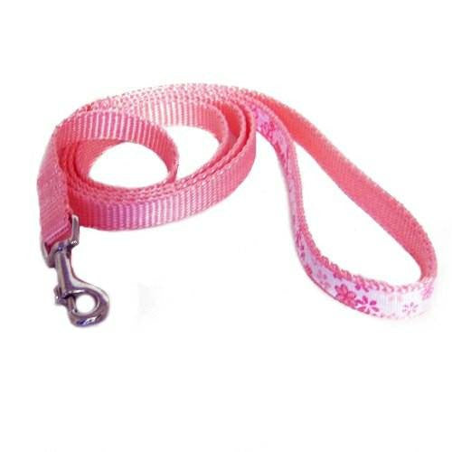 Pretty Pink Flowers Decorated Pet Leash - 5/8 inch wide leash - dog-collar-fancy