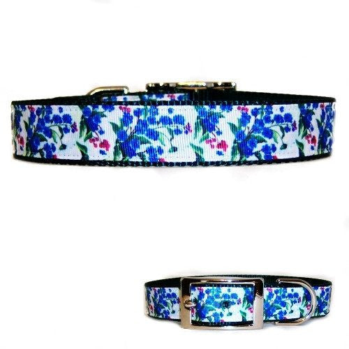 Pretty Blue and Pink Floral Dog Collar - For medium to large dogs - dog-collar-fancy