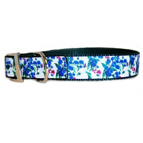 Pretty Blue and Pink Floral Dog Collar - For medium to large dogs - dog-collar-fancy