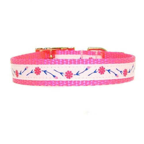 Lovely Hot Pink Floral Print Pet Collar - For dogs and cats - dog-collar-fancy