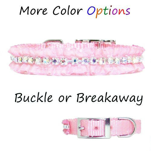 Pretty Little Thing Ruffled Crystal Pet Collar - Small to Medium Dogs - dog-collar-fancy