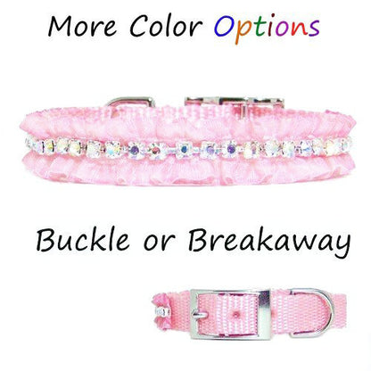 Pretty Little Thing Ruffled Crystal Pet Collar - Small to Medium Dogs - dog-collar-fancy