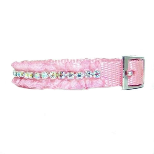 Pretty Little Thing Ruffled Crystal Pet Collar - Small to Medium Dogs - dog-collar-fancy