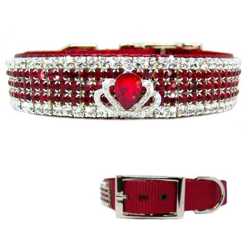 Royal Crown Ruby Crystal Dog Collar - For medium to large dogs - dog-collar-fancy