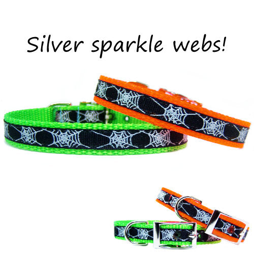 Halloween Pet Collar with Sparkly Webs - For dogs and cats - dog-collar-fancy