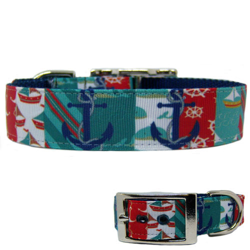 Sailing Pooch Printed Dog Collar - For medium to large dogs - dog-collar-fancy